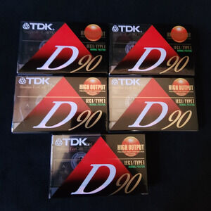 New TDK High Output IECI / Type 1 D90 Normal Position Cassette Tapes 5 pack NOS